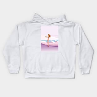 Bikini girl at pink beach Kids Hoodie